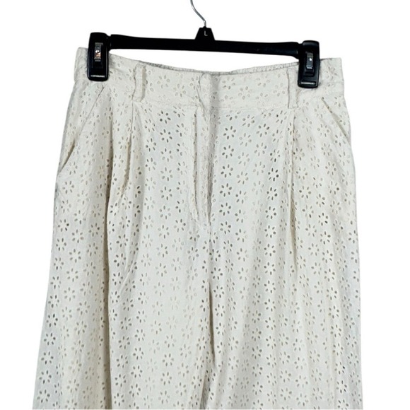Womens Eyelet Wide Leg Pants Size Medium Coastal Beachy Cream Euro Summer Boho - Picture 4 of 7